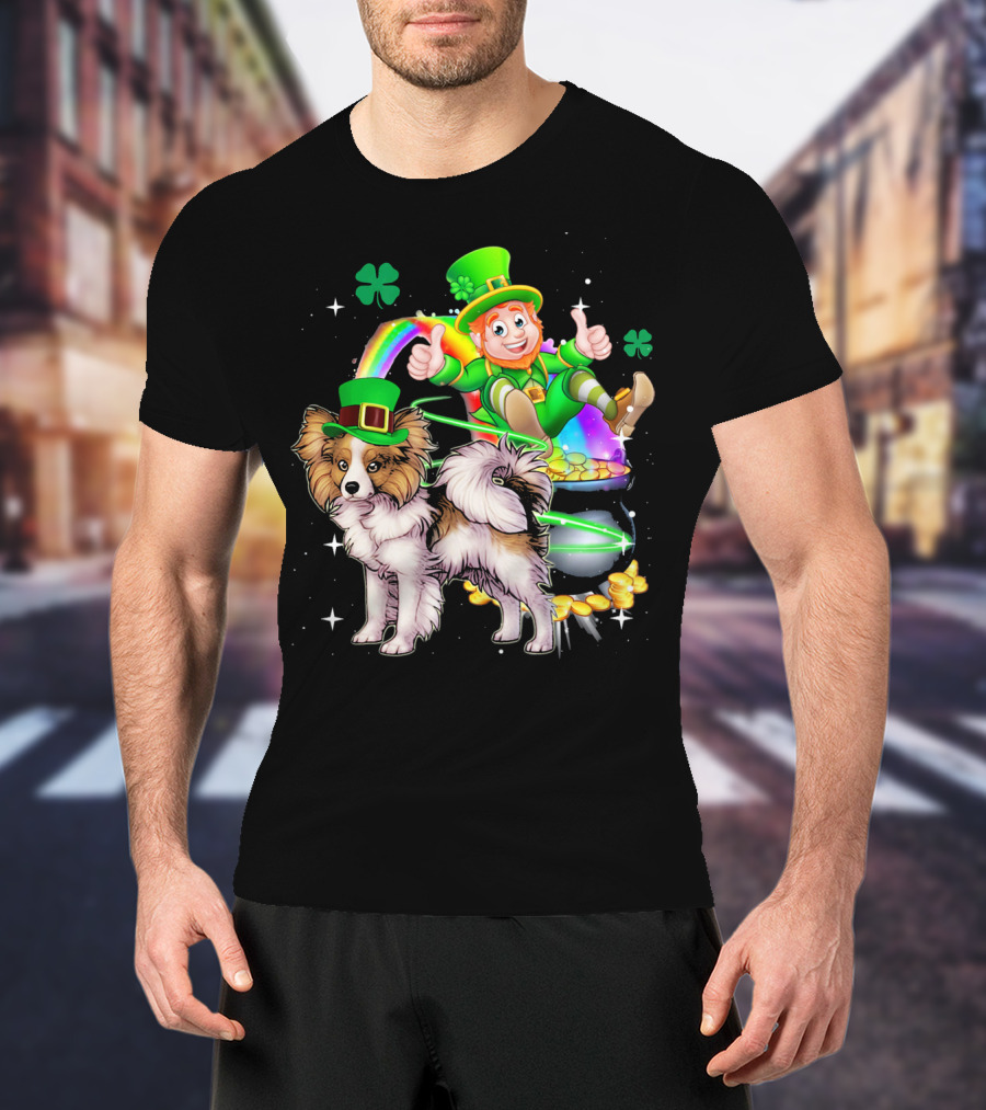 Leprechaun Papillon St Patrick's Day Shamrock Rainbow Pot Of Gold T-Shirt