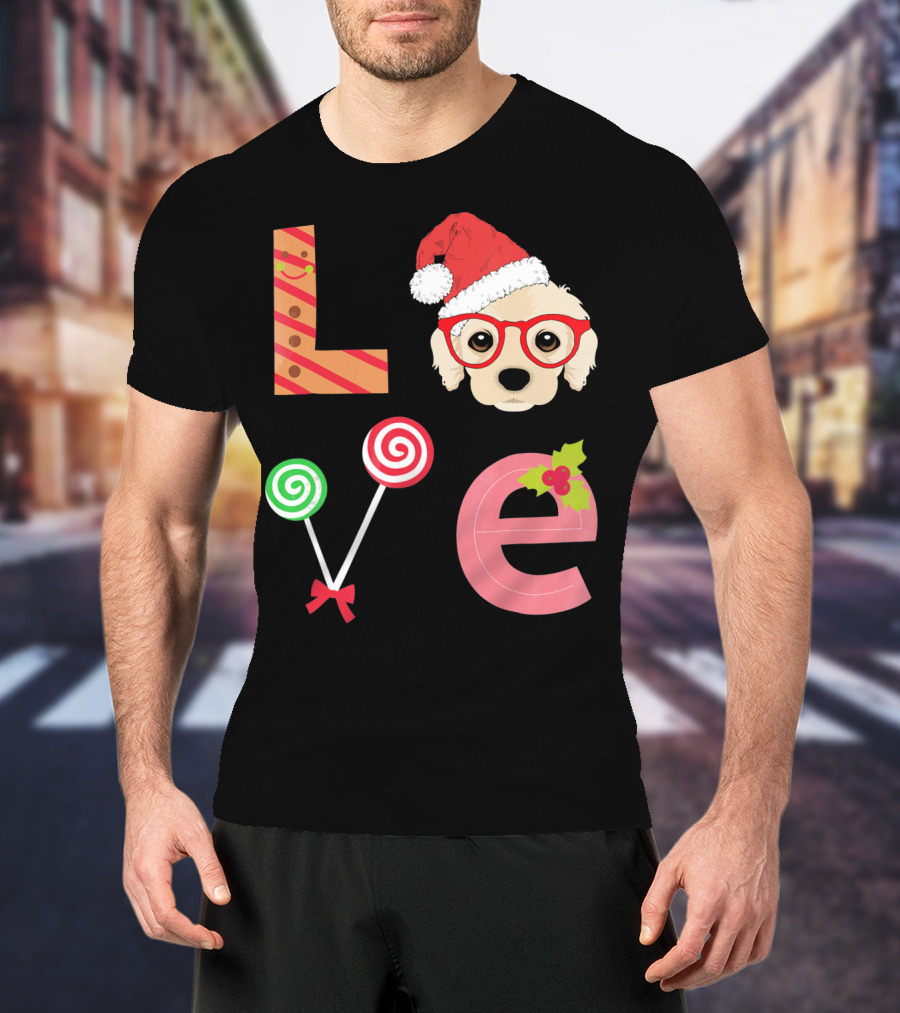 Love Cocker Spaniel Santa Christmas Dog Lollipop Glasses T-Shirt