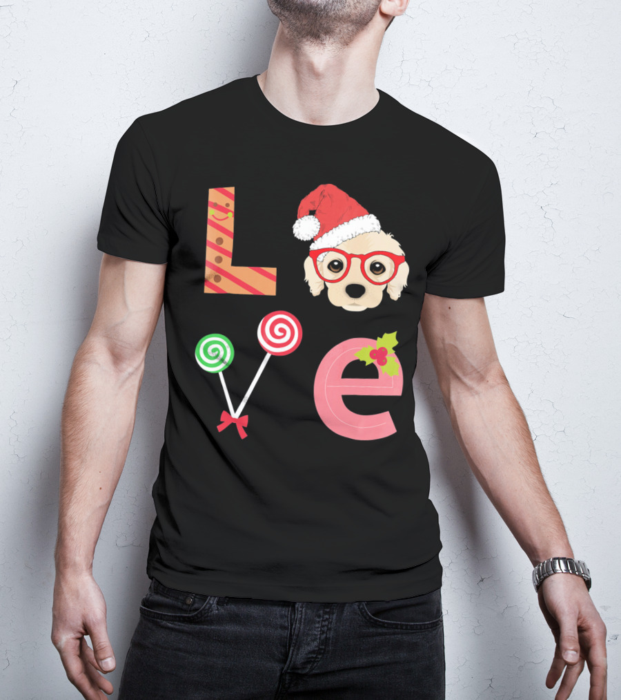 Love Cocker Spaniel Santa Christmas Dog Lollipop Glasses T-Shirt