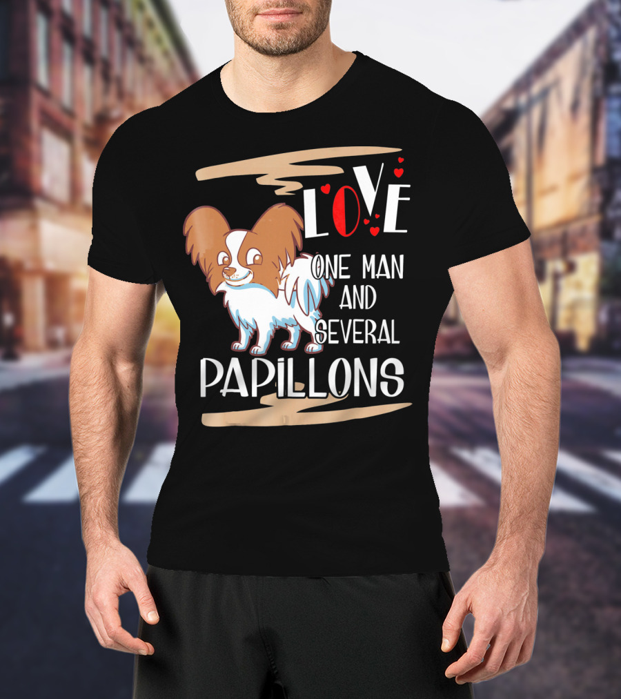 Love One Man And Several Papillons With Hearts T-Shirt