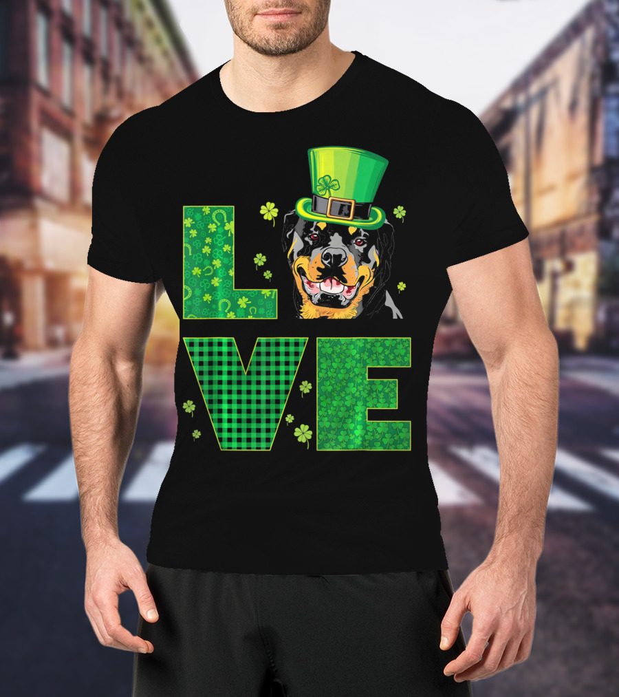 Love Rottweiler St. Patrick's Day Hat Green Shamrock Leaf T-Shirt