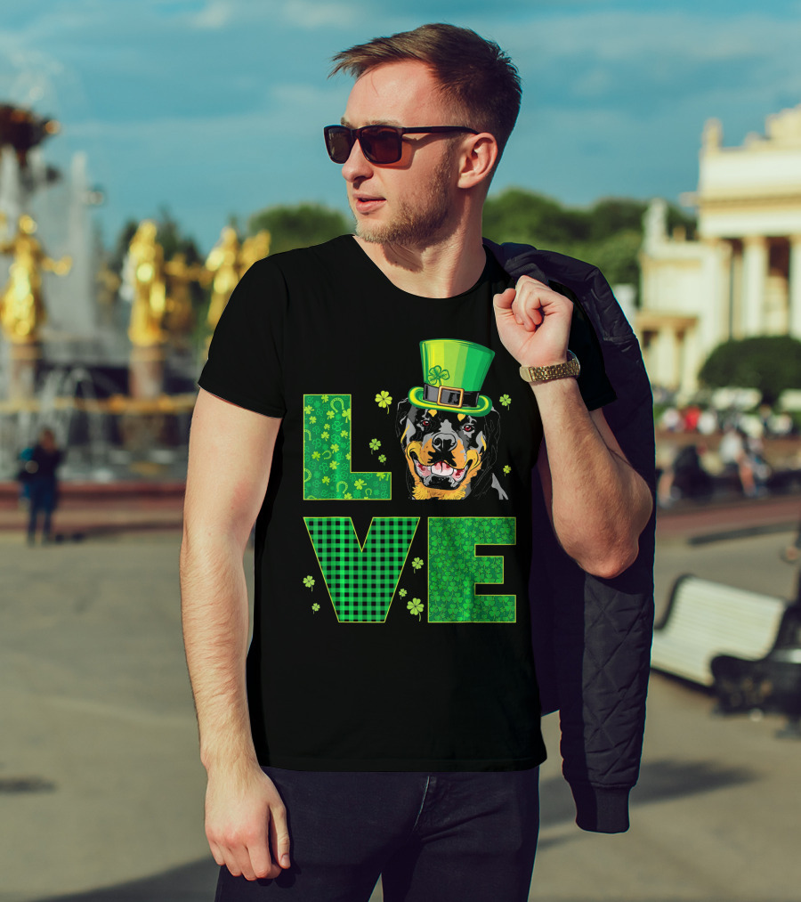 Love Rottweiler St. Patrick's Day Hat Green Shamrock Leaf T-Shirt