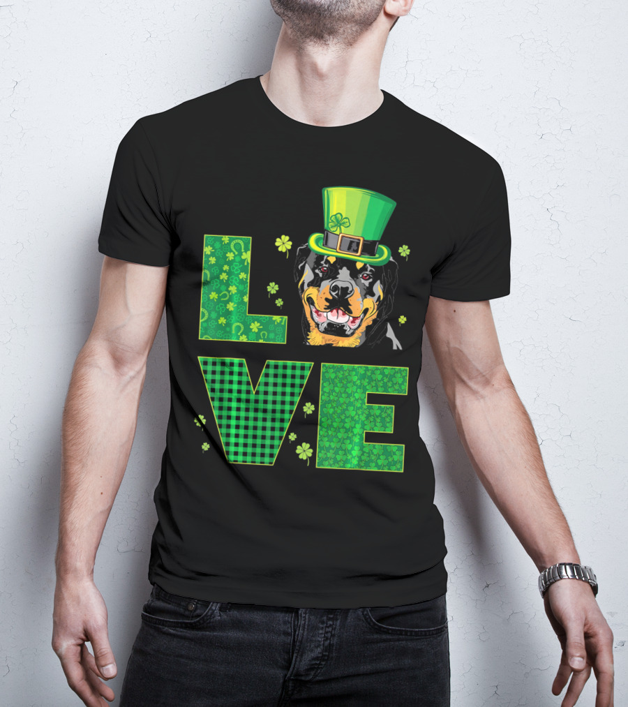 Love Rottweiler St. Patrick's Day Hat Green Shamrock Leaf T-Shirt