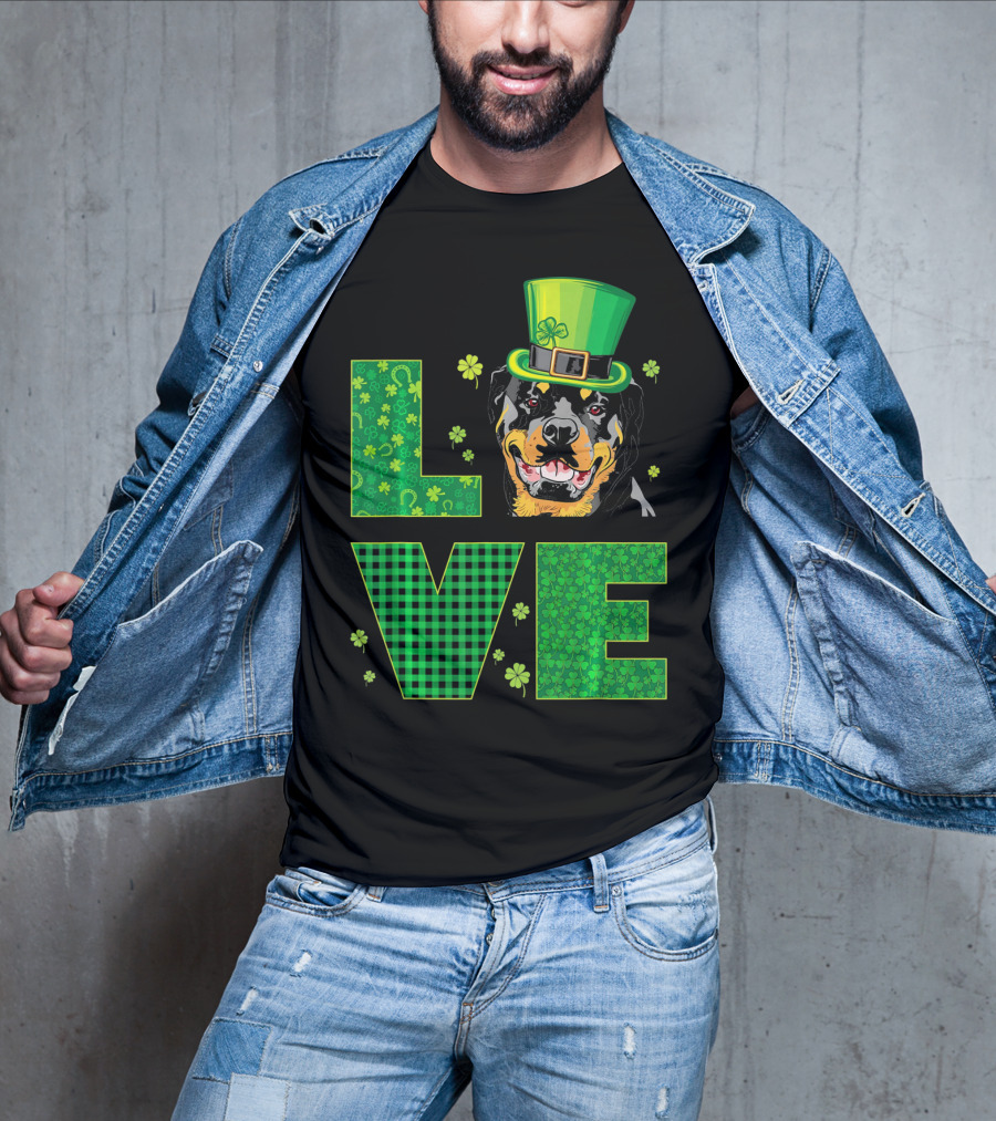 Love Rottweiler St. Patrick's Day Hat Green Shamrock Leaf T-Shirt