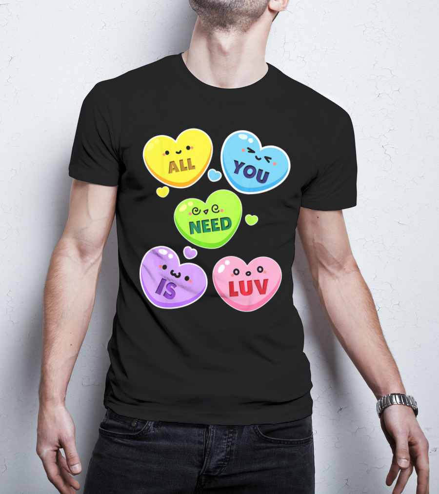 All You Need Is Luv Valentine Kawaii Heart Faces T-Shirt