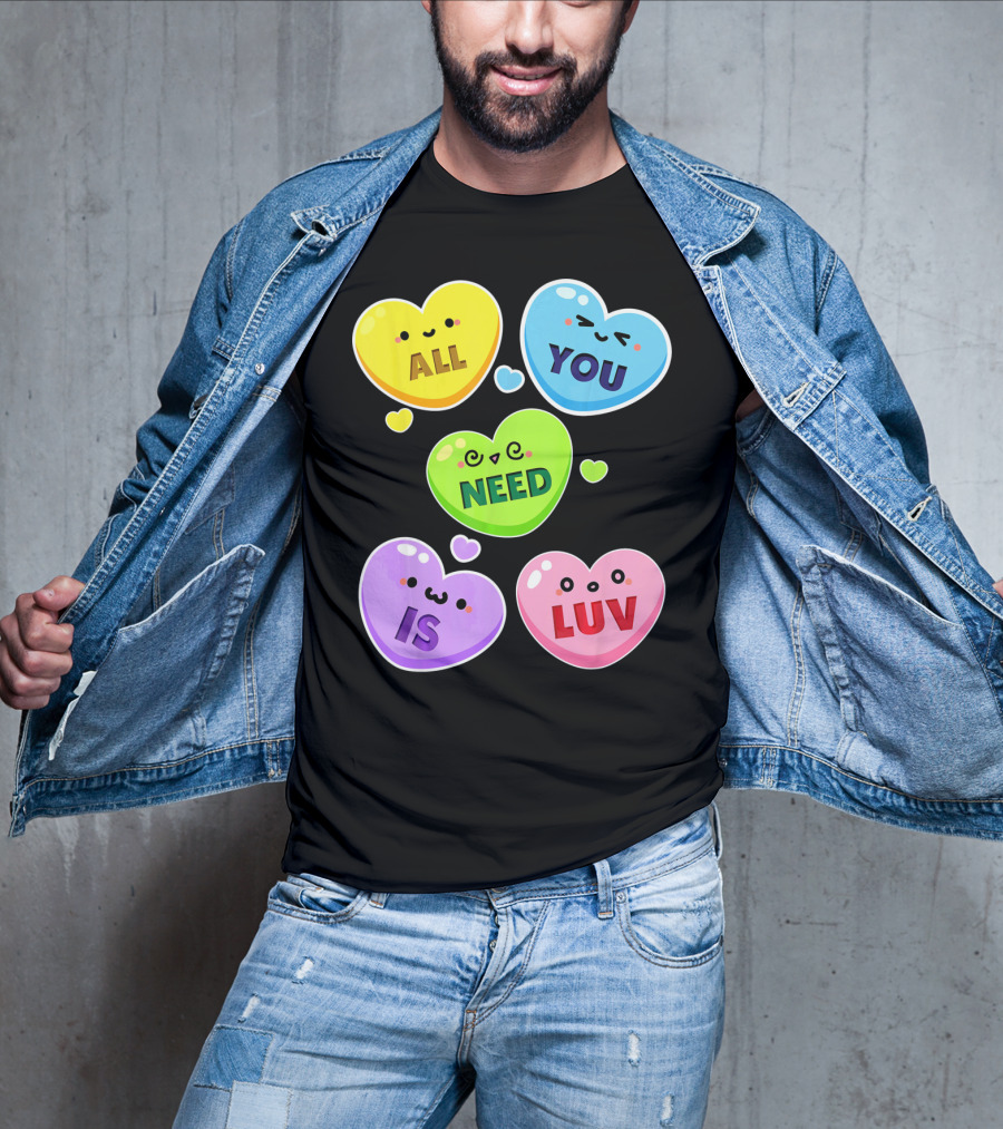 All You Need Is Luv Valentine Kawaii Heart Faces T-Shirt