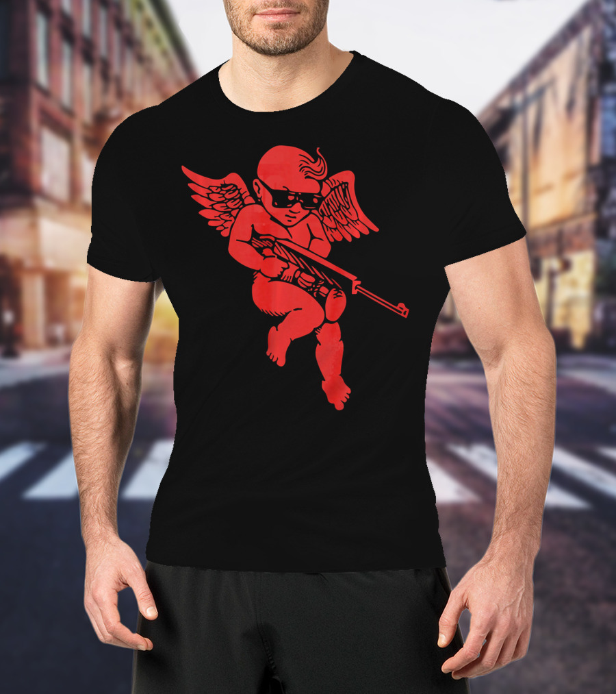 Bad Cupid With Gun And Sunglasses For A Funny Valentine T-Shirt