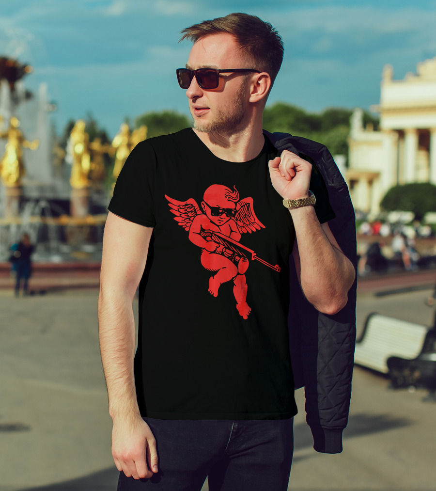 Bad Cupid With Gun And Sunglasses For A Funny Valentine T-Shirt