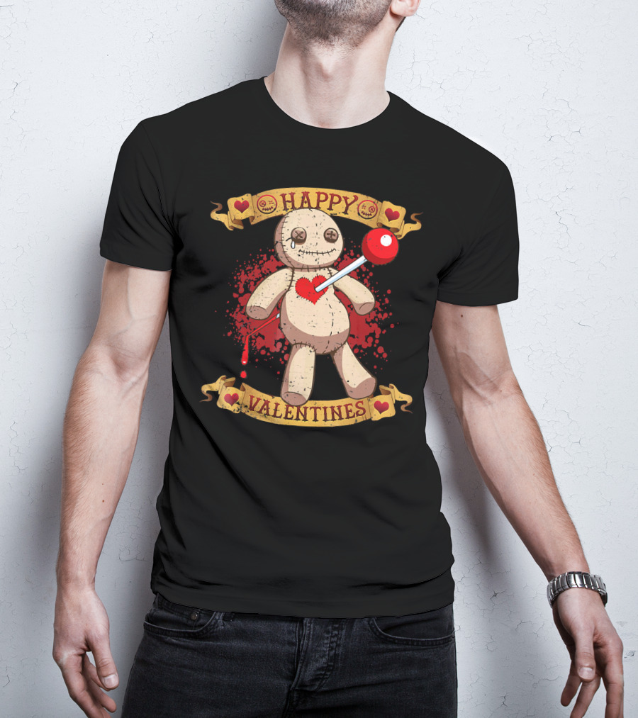 Happy Valentines Voodoo Doll With Heart And Lollipop Stabbing T-Shirt