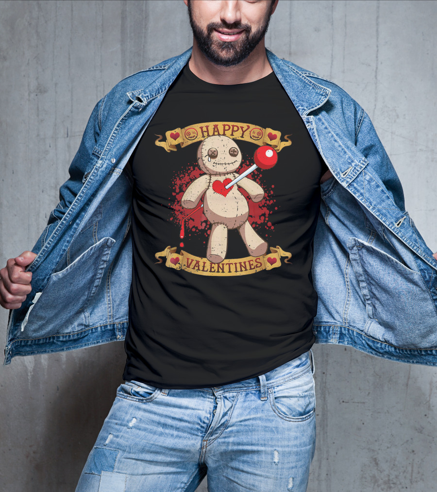 Happy Valentines Voodoo Doll With Heart And Lollipop Stabbing T-Shirt
