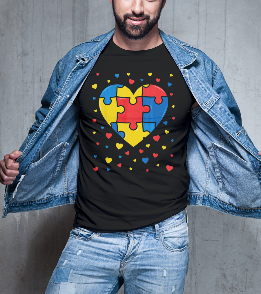 Autism Awareness Heart Puzzle Valentines Day Multicolor Love T-Shirt