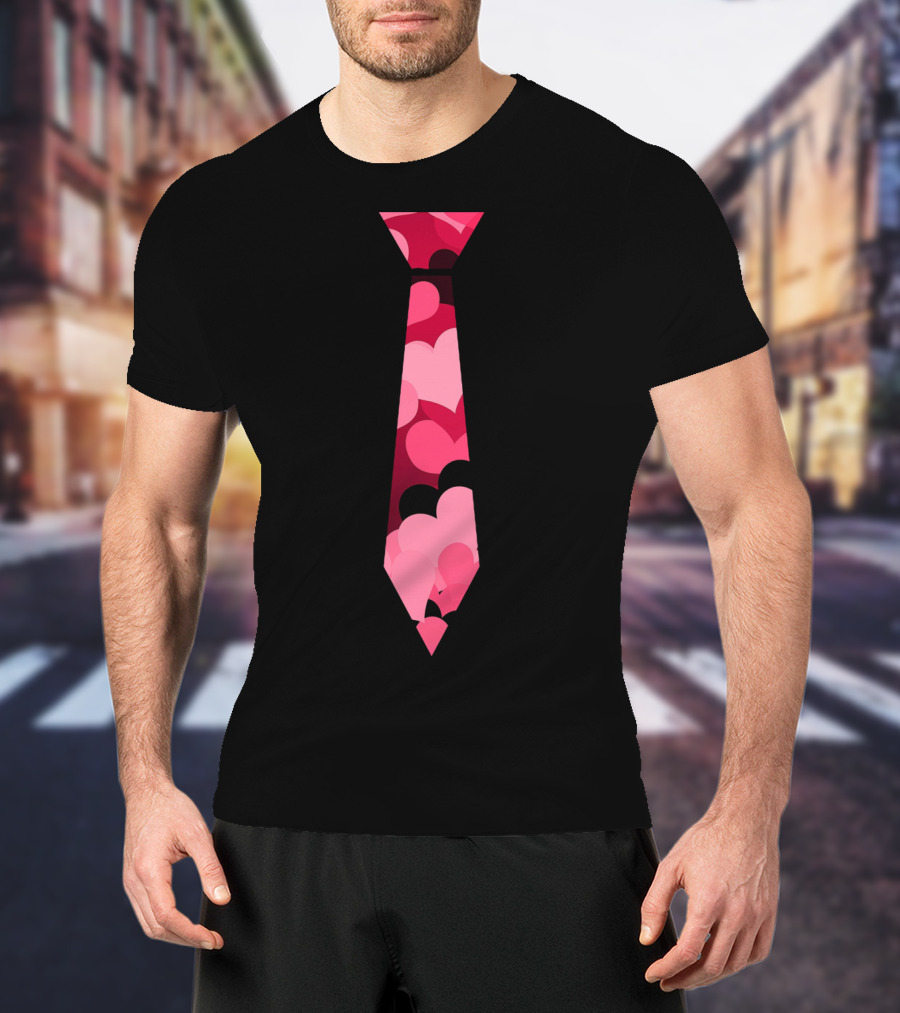 Awesome Red And Pink Heart Patterned Neck Tie T-Shirt