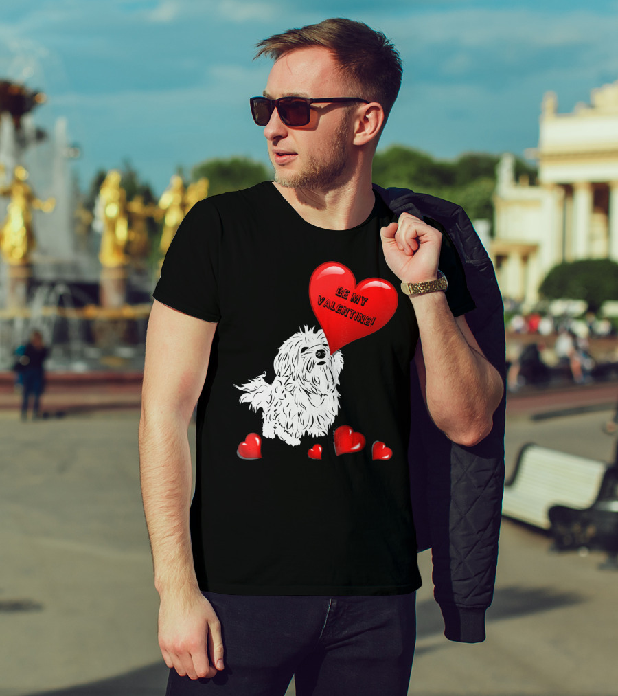 Be My Valentine Maltese Dogs In Love With Red Hearts T-Shirt