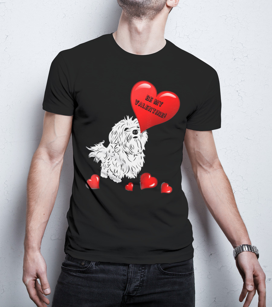Be My Valentine Maltese Dogs In Love With Red Hearts T-Shirt