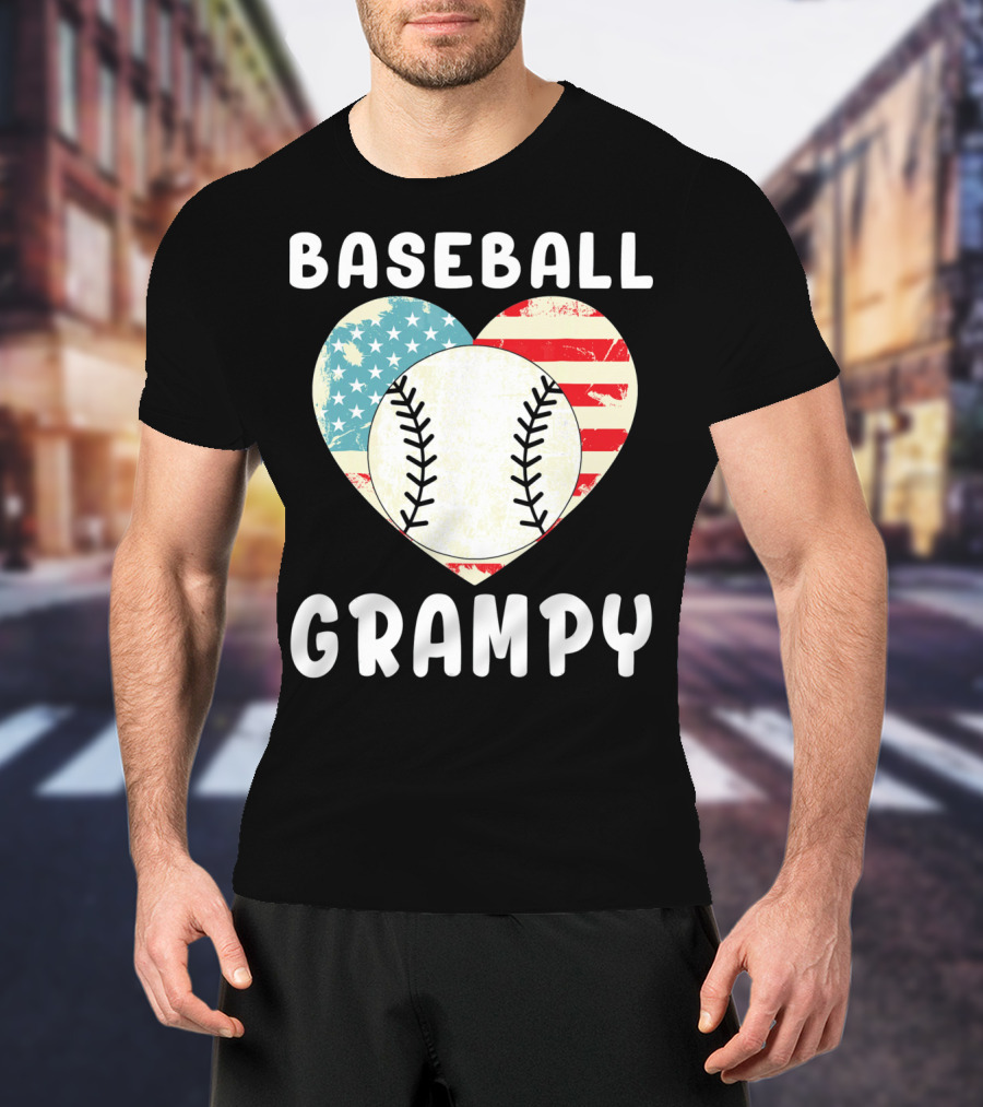 Baseball Grampy Heart With American Flag Love T-Shirt