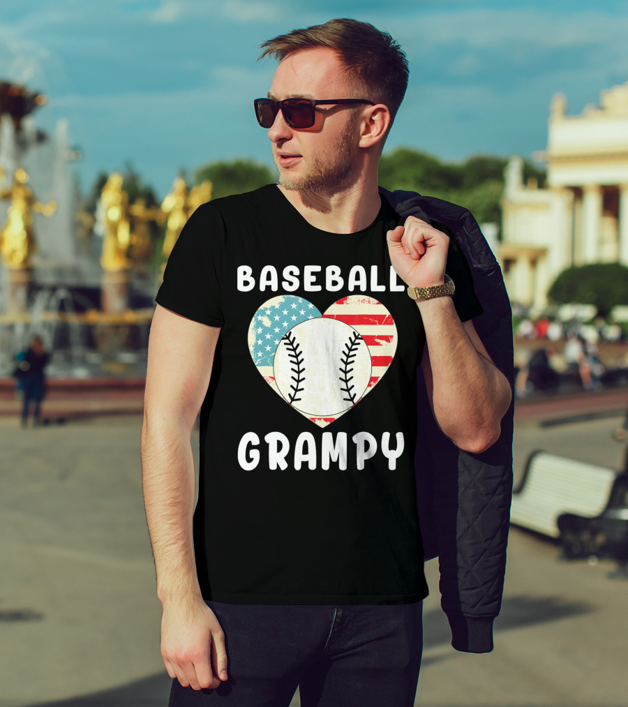 Baseball Grampy Heart With American Flag Love T-Shirt