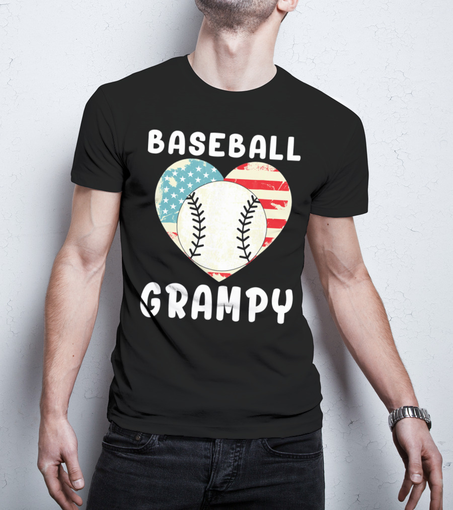 Baseball Grampy Heart With American Flag Love T-Shirt