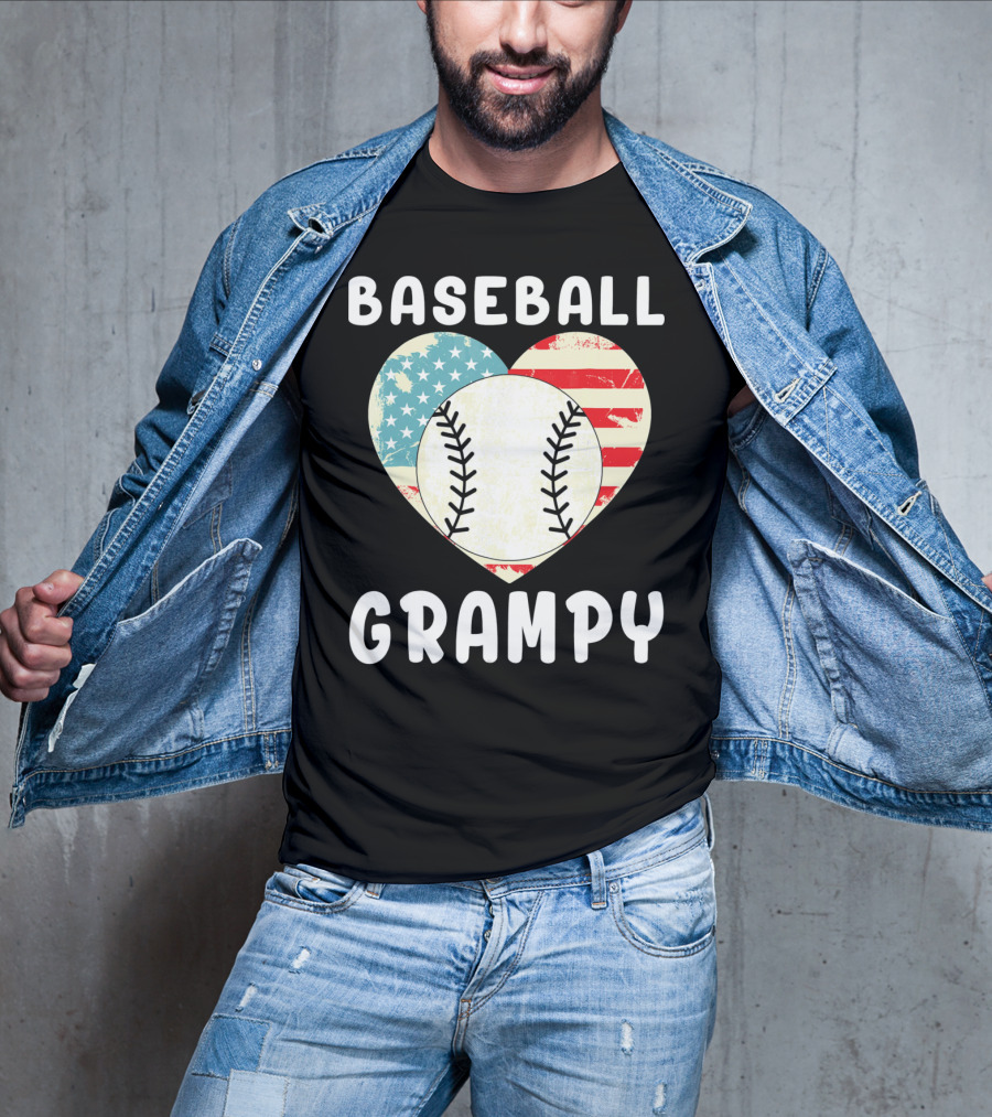 Baseball Grampy Heart With American Flag Love T-Shirt