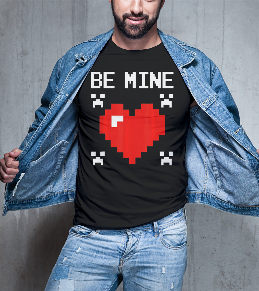 Be Mine Valentines Day Pixel Heart Design For Bo T-Shirt