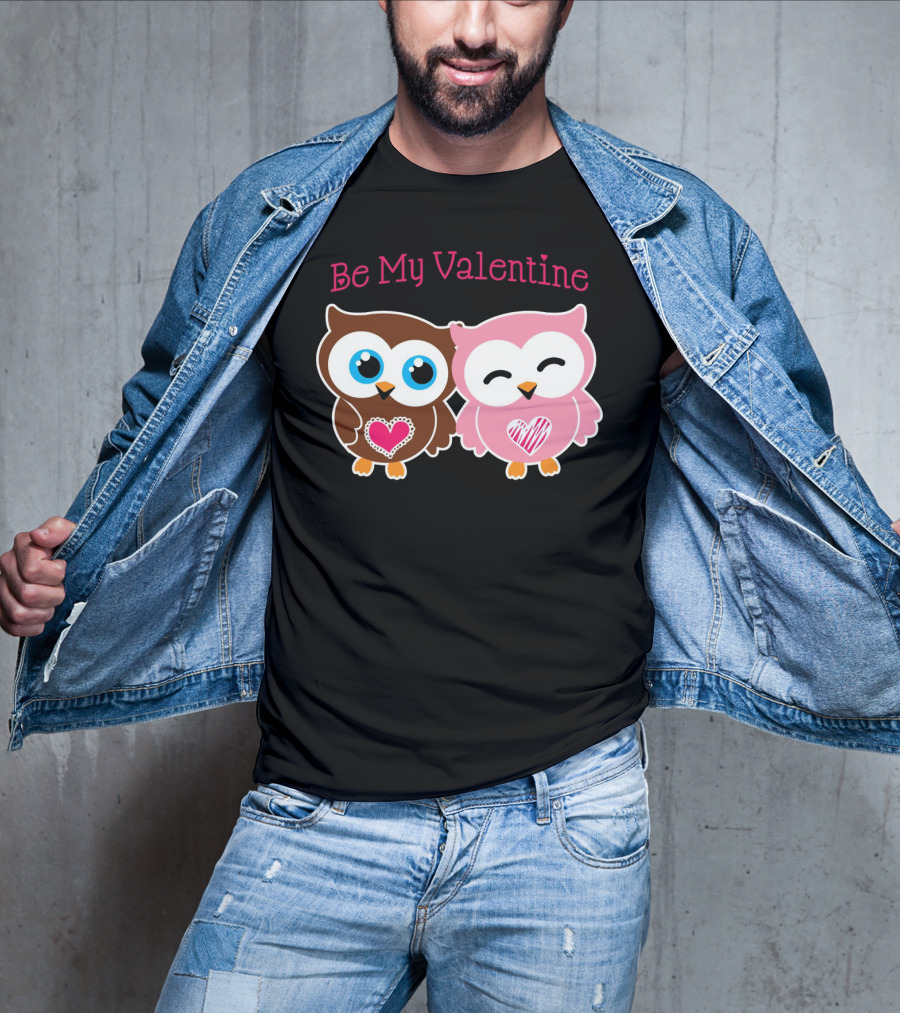 Be My Valentine Cute Valentines Day Heart Owls T-Shirt