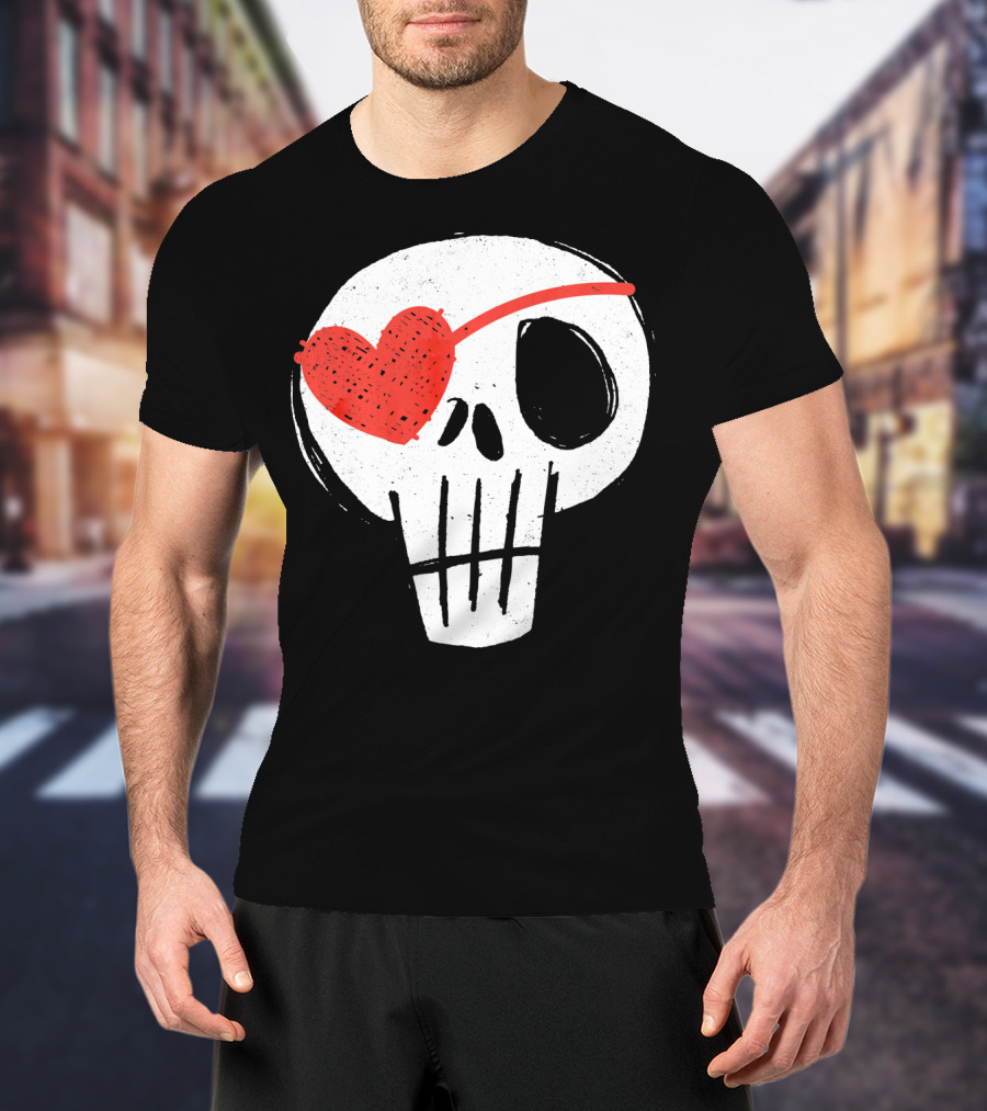 Skull With Heart Eye Patch Valentine's Day Kids T-Shirt