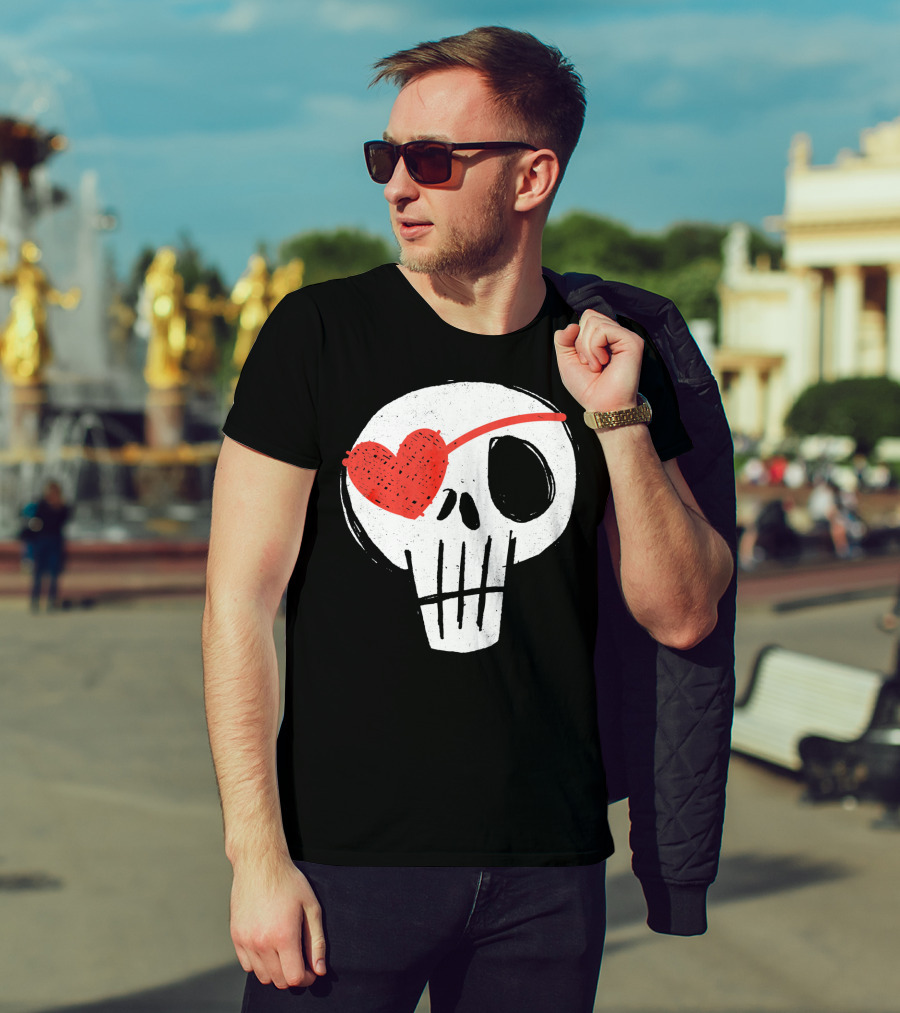Skull With Heart Eye Patch Valentine's Day Kids T-Shirt