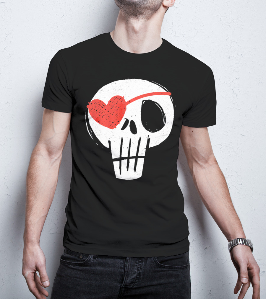 Skull With Heart Eye Patch Valentine's Day Kids T-Shirt