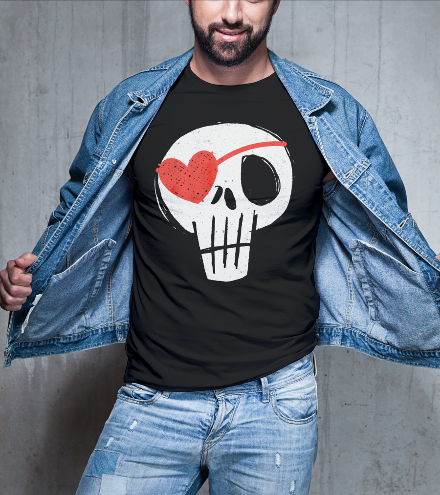 Skull With Heart Eye Patch Valentine's Day Kids T-Shirt