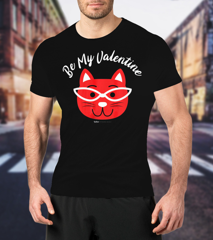 Be My Valentine Valentines Day Cat Drawing With Glasses T-Shirt