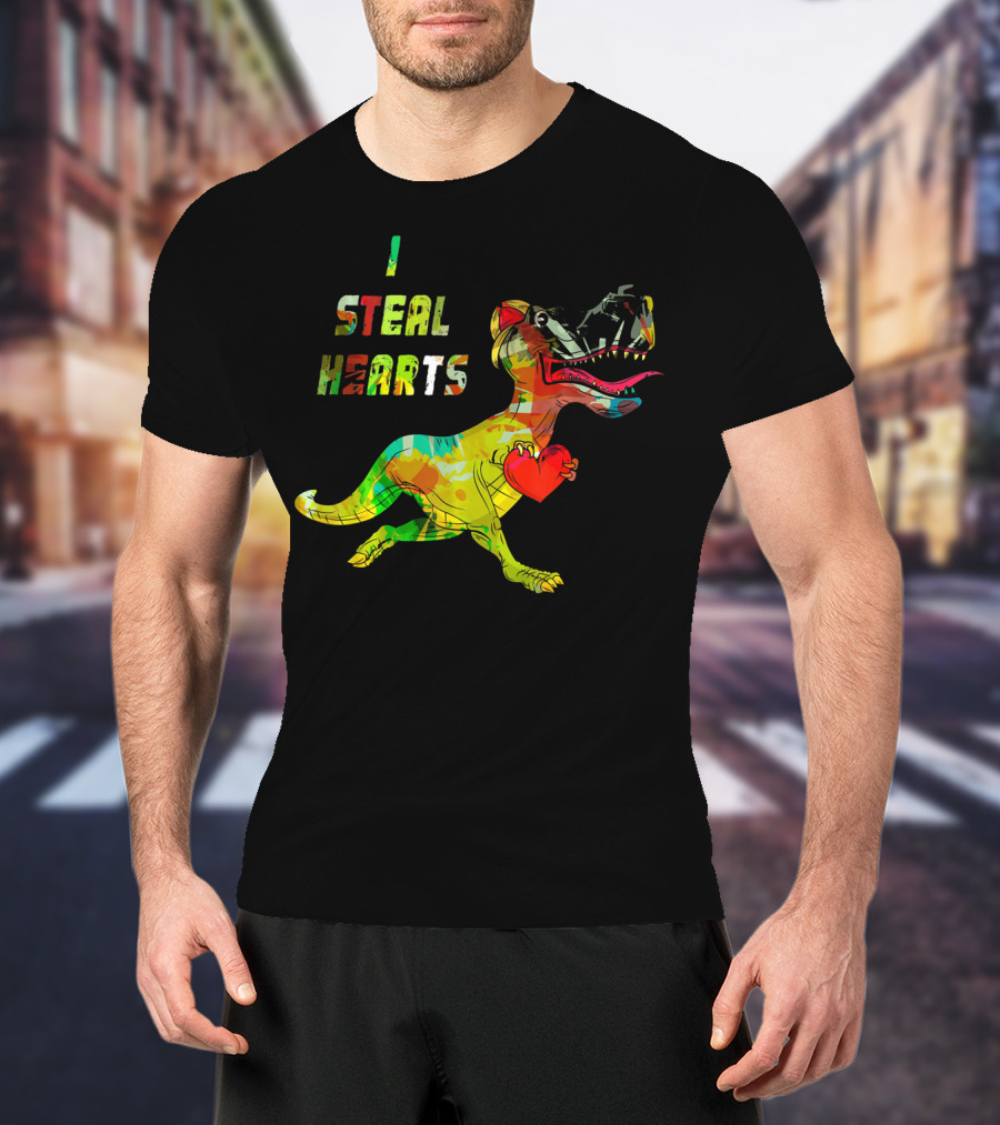 Boys Retro Vintage Dinosaur I Steal Hearts T-Shirt