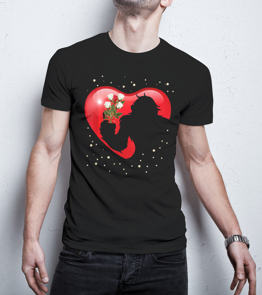 Bigfoot Red Heart White Flower Valentine's Day T-Shirt
