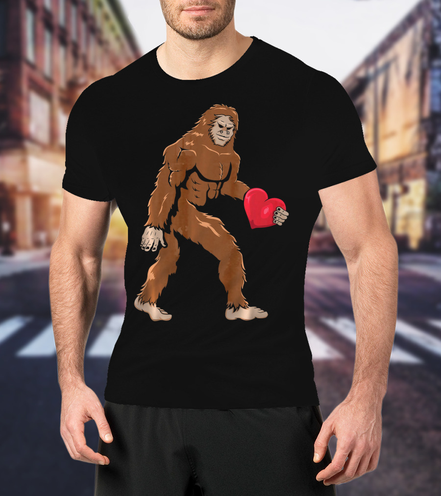 Bigfoot Holding Heart Sasquatch Valentines Day T-Shirt