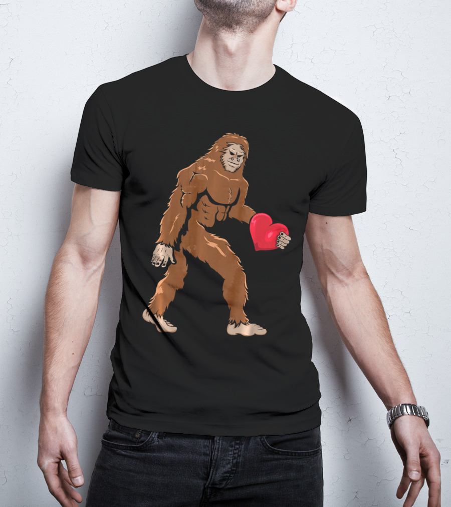 Bigfoot Holding Heart Sasquatch Valentines Day T-Shirt