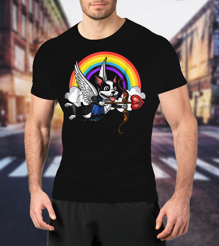 Boston Terrier Cupid Rainbow Valentine's Day T-Shirt