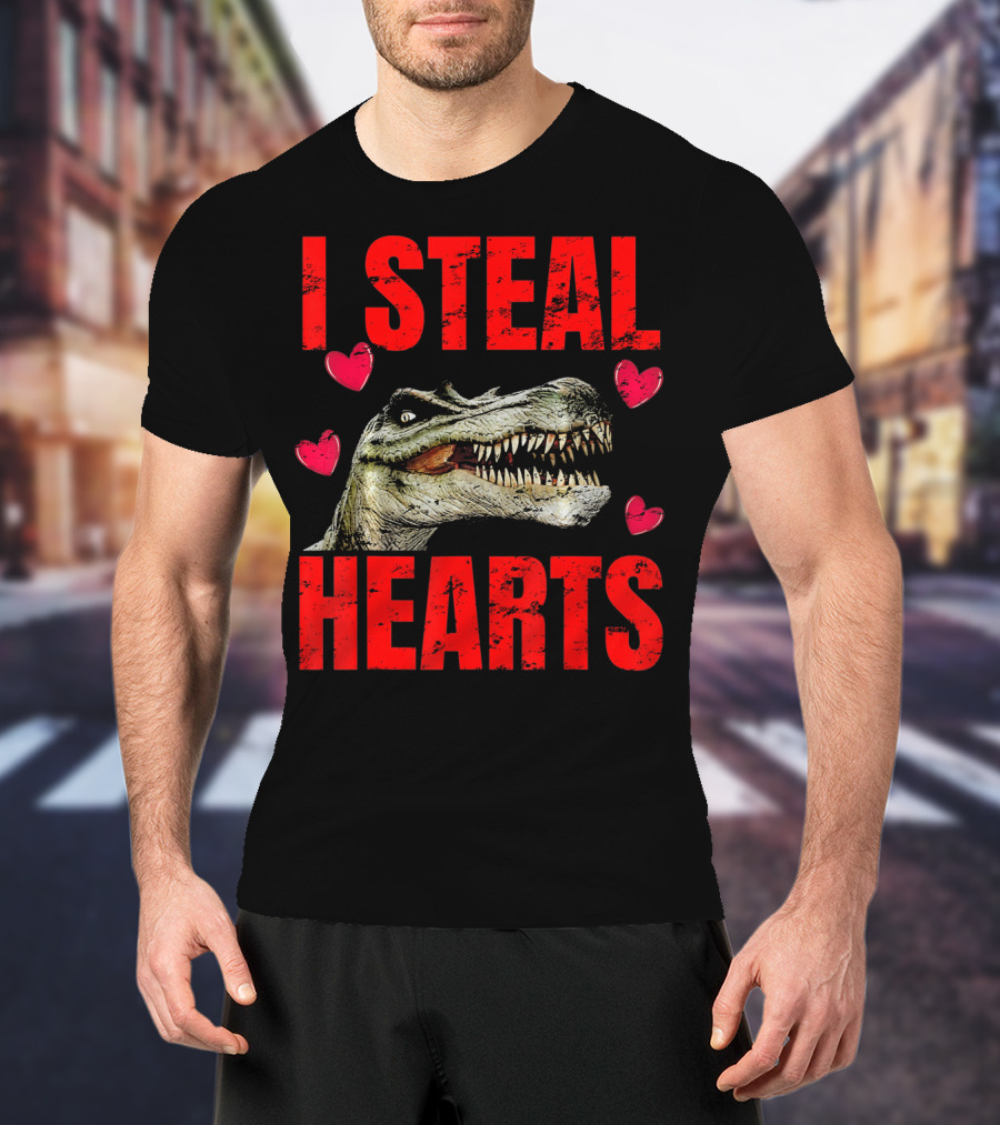 I Steal Hearts Dinosaur Valentines Boys T-Shirt
