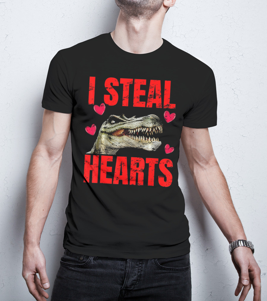 I Steal Hearts Dinosaur Valentines Boys T-Shirt