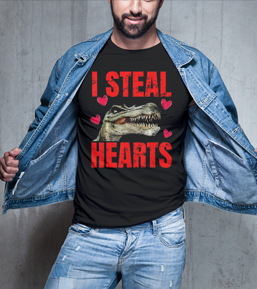 I Steal Hearts Dinosaur Valentines Boys T-Shirt