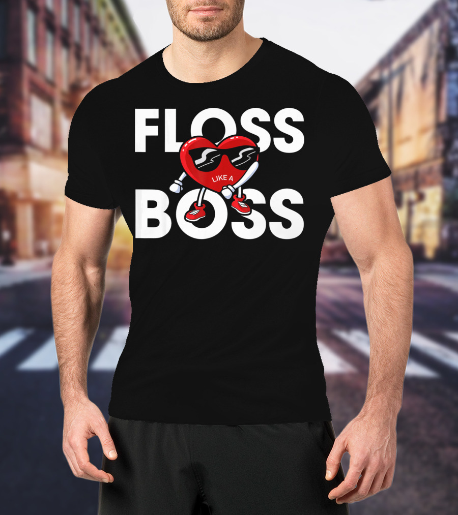 Floss Like A Boss Boys Valentines Day Kids Heart T-Shirt
