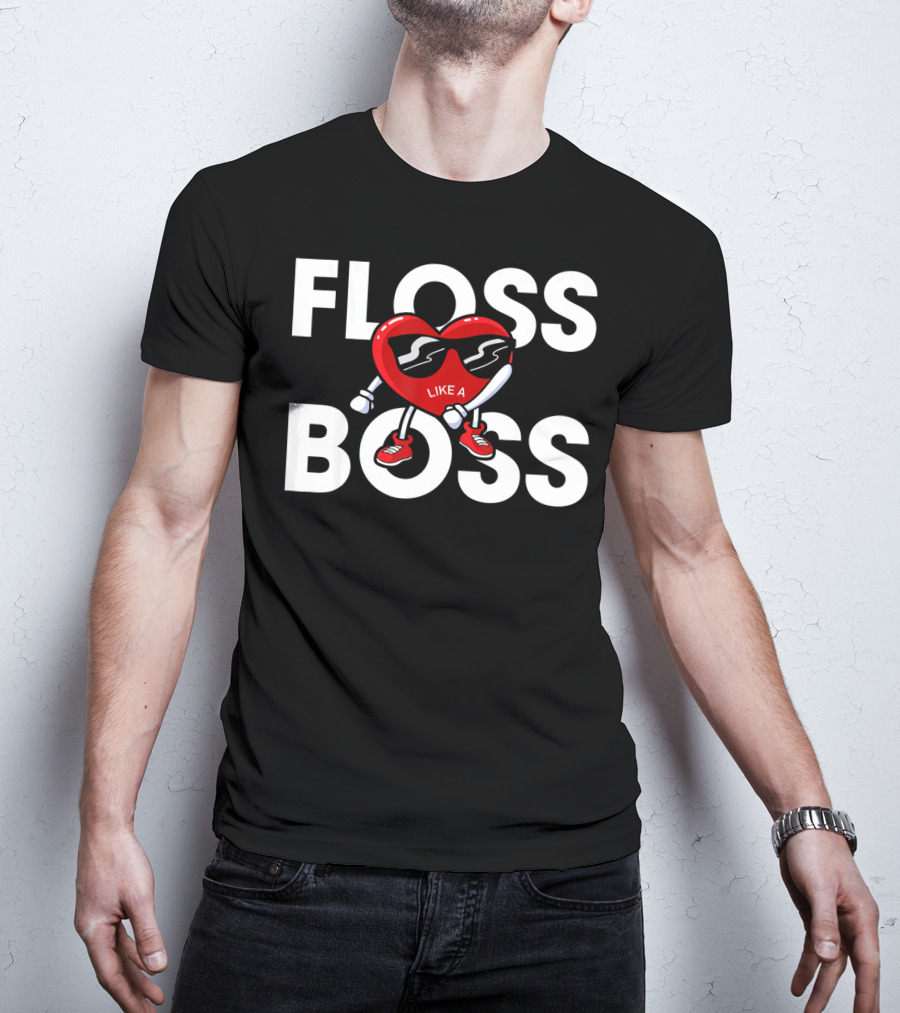 Floss Like A Boss Boys Valentines Day Kids Heart T-Shirt