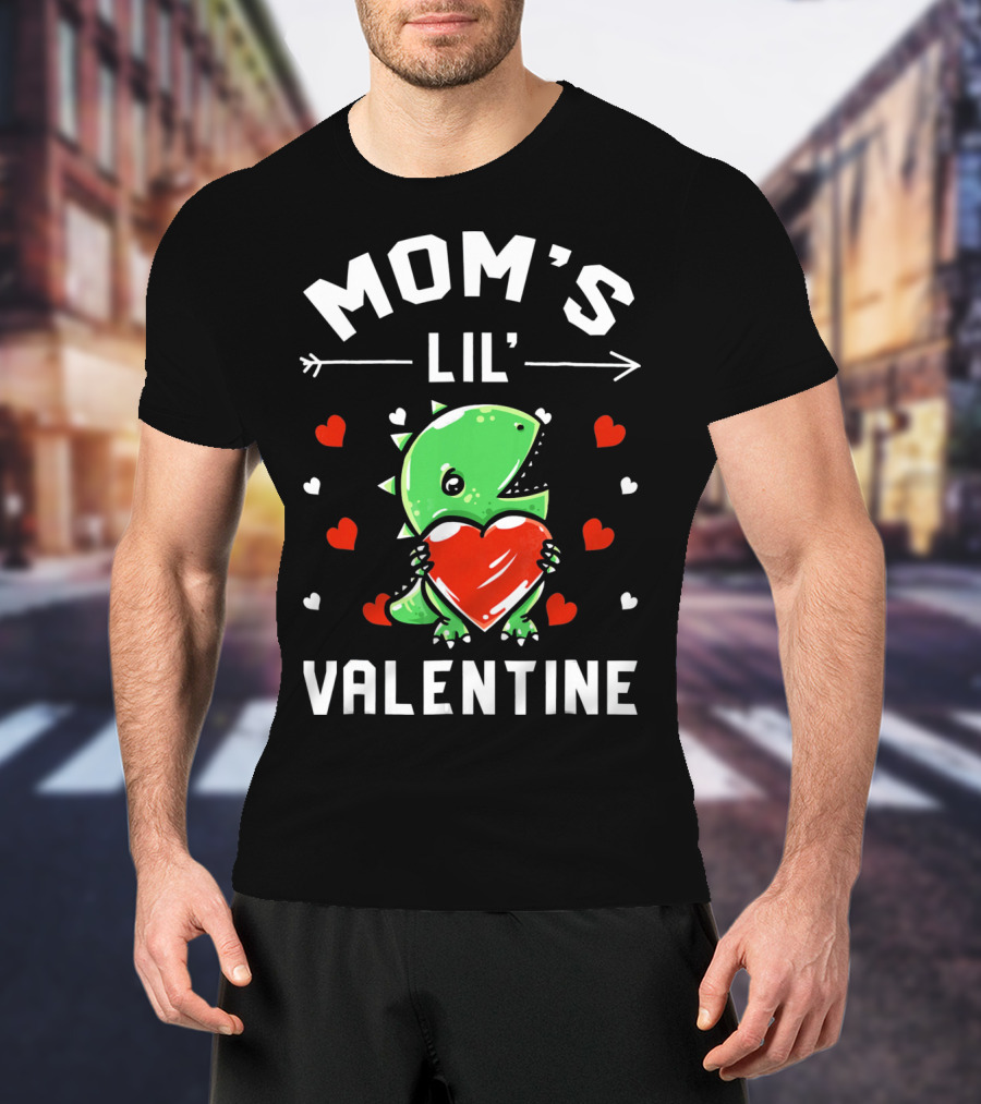 Moms Lil Valentine Dinosaur Holding Heart T-Shirt