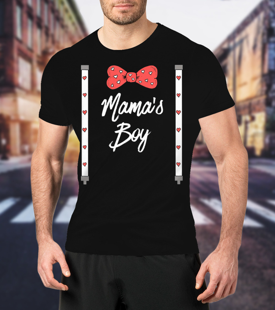 Mama's Boy Valentine's Day Red Heart Bowtie T-Shirt