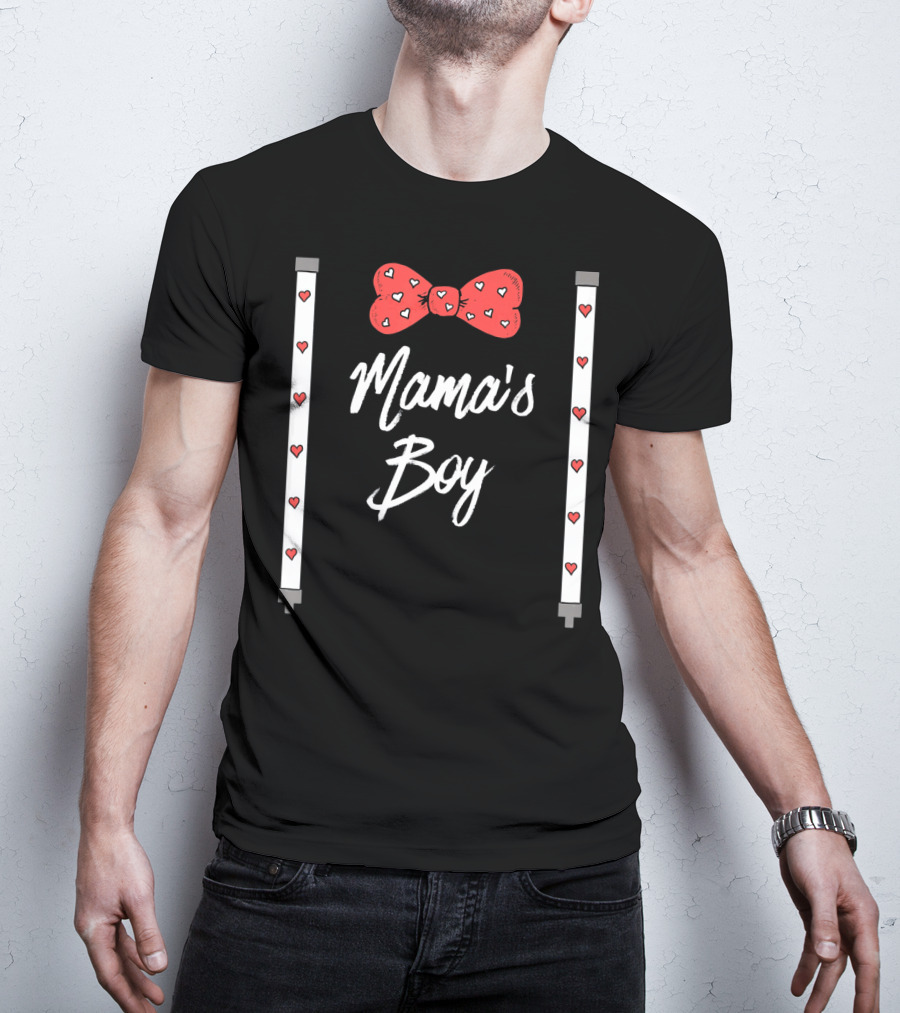 Mama's Boy Valentine's Day Red Heart Bowtie T-Shirt