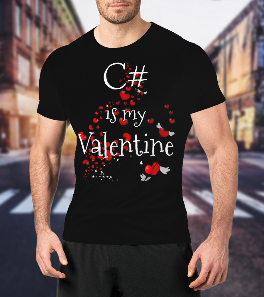 C# Is My Valentine Funny Anti Valent Hearts With Wings T-Shirt