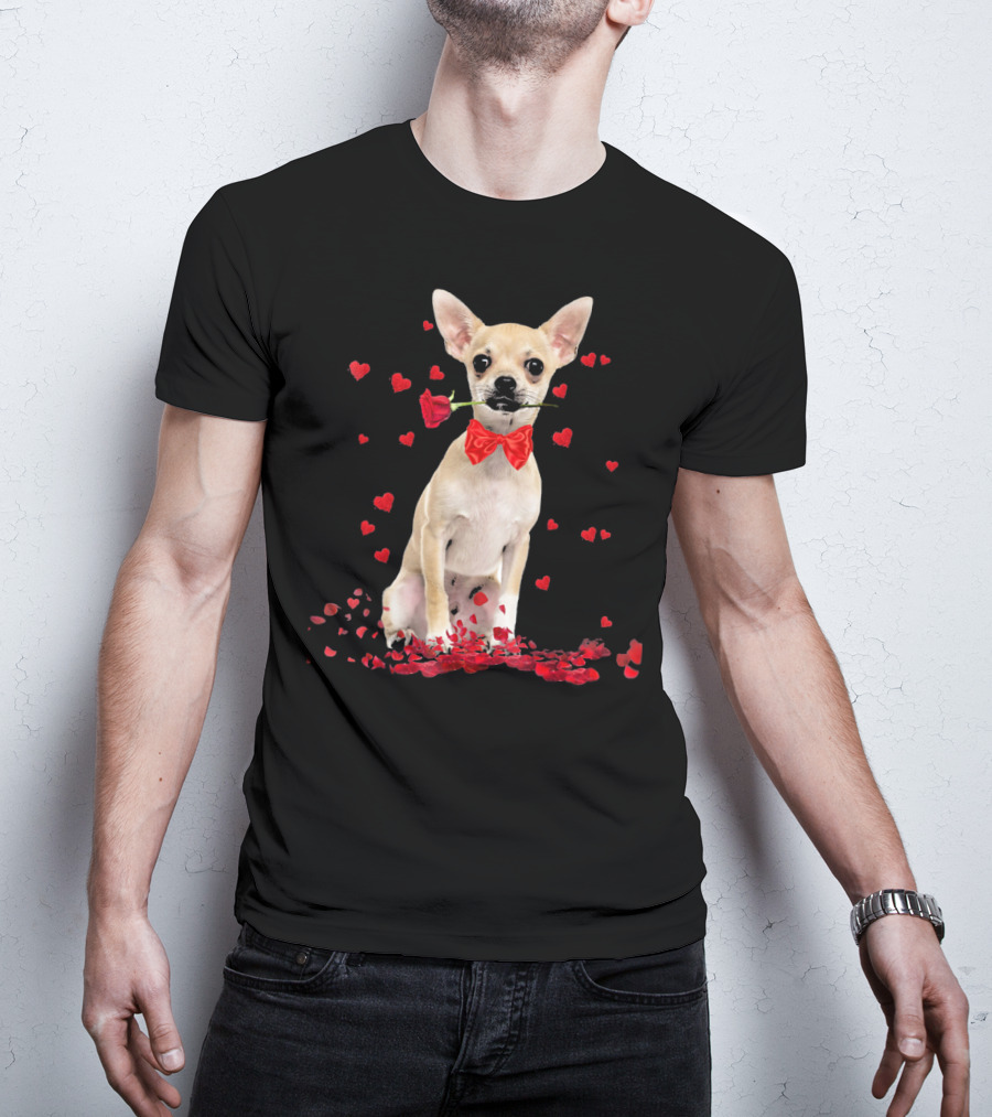 Chihuahua Valentine's Day Rose And Hearts T-Shirt
