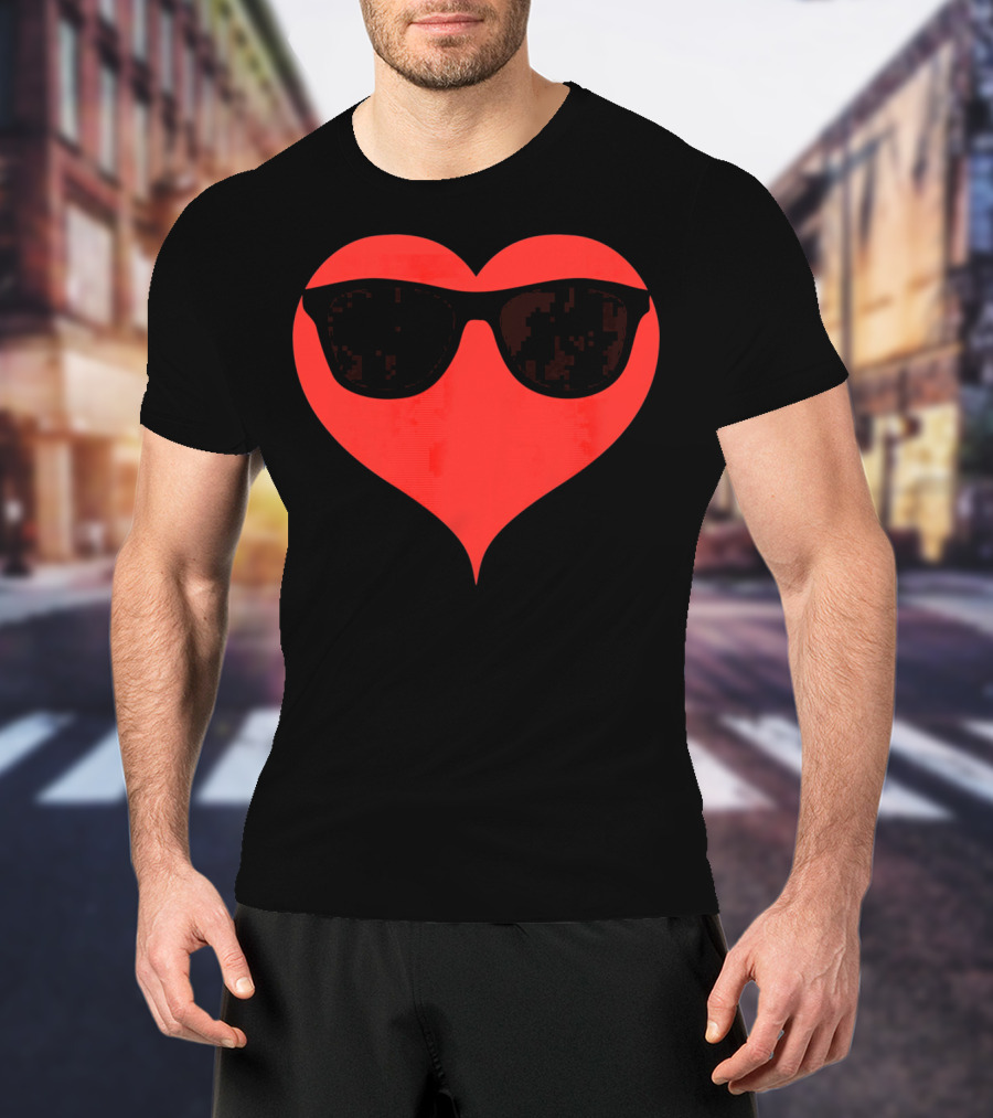 Cool Heart Valentine's Day Sunglasses Red Heart T-Shirt