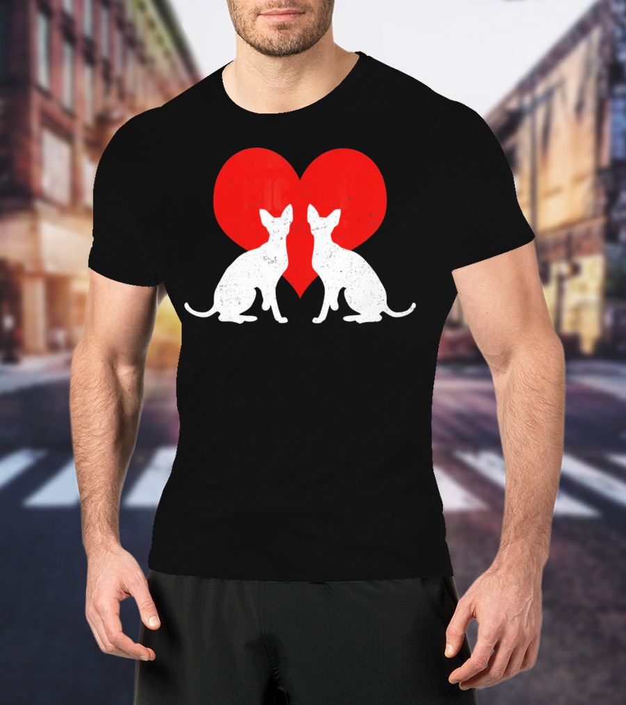 Cornish Rex Cats With Red Heart Valentines Day T-Shirt