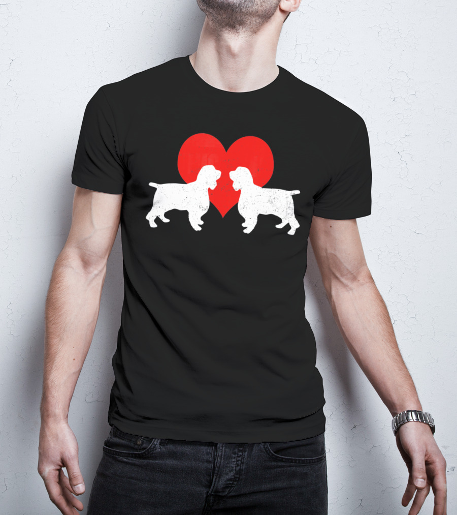 Couple English Springer Spaniel Dogs With Red Heart T-Shirt