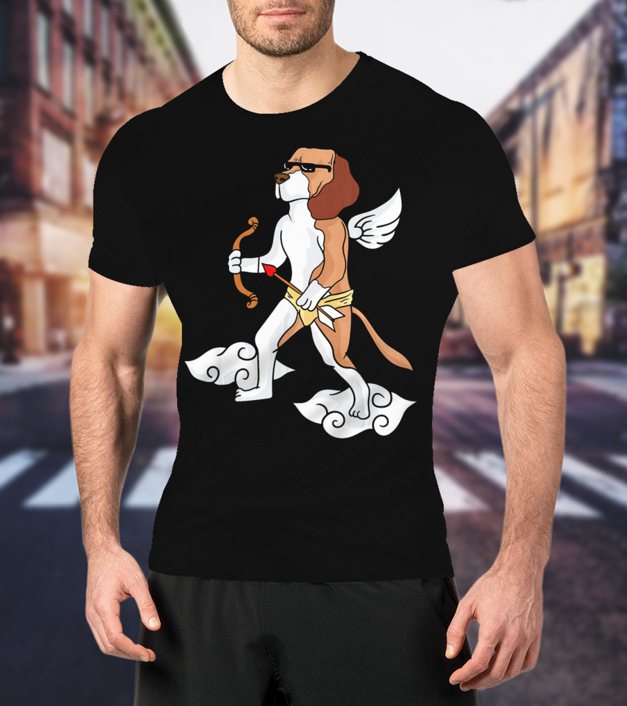 Cupid Beagle Dog Lovers Valentin Cloud Wings Bow Arrow Sunglasses T-Shirt