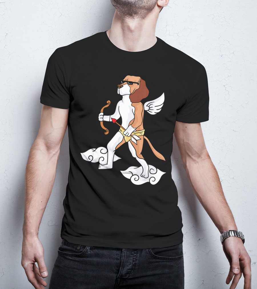 Cupid Beagle Dog Lovers Valentin Cloud Wings Bow Arrow Sunglasses T-Shirt