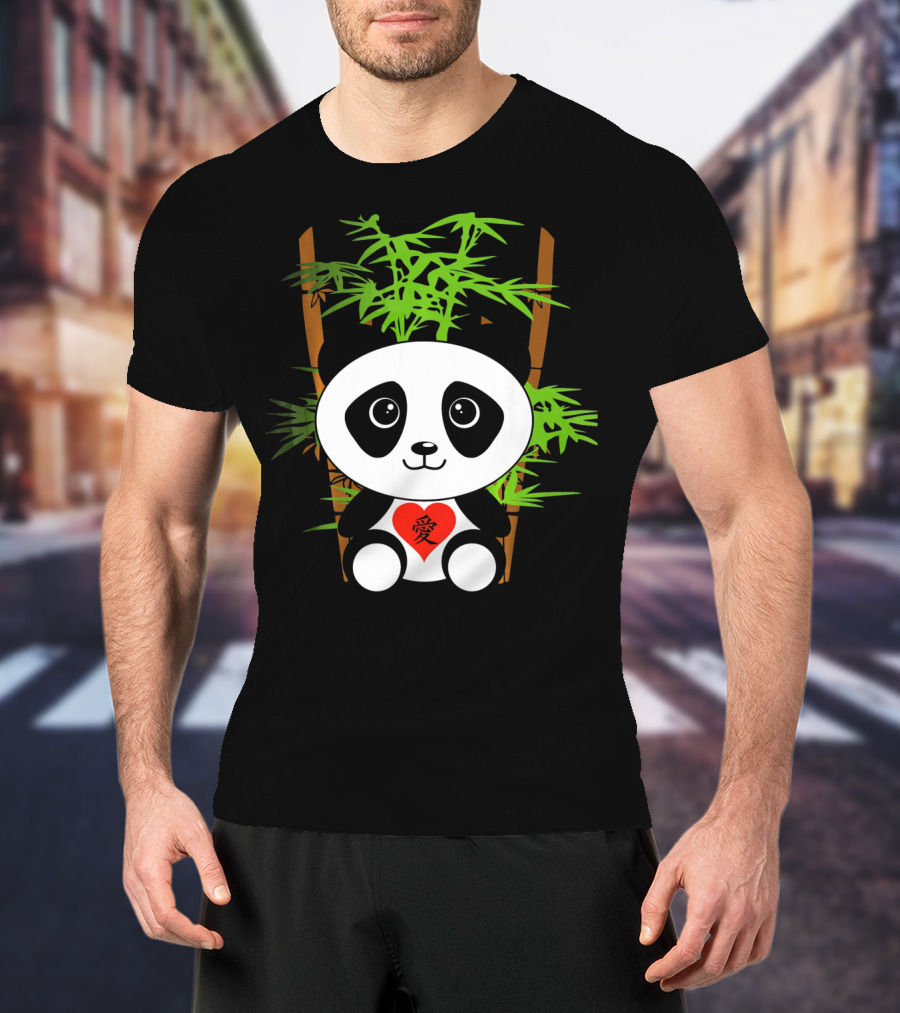 Cute Baby Panda Love Bamboo Heart T-Shirt